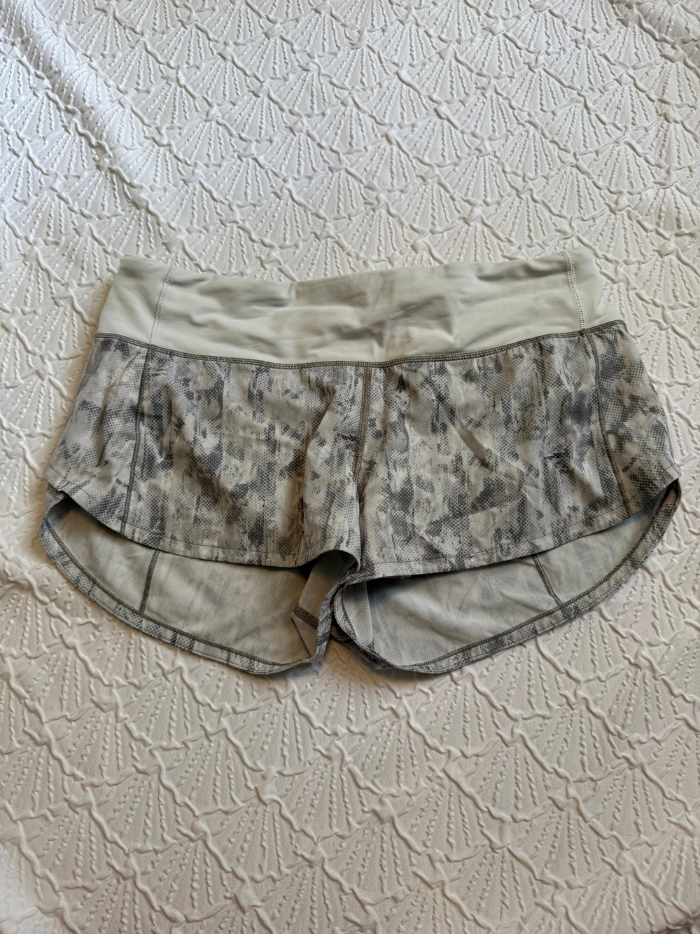 lululemon athletica Light Sage Layered Athletic Shorts with Subtle Gray Print